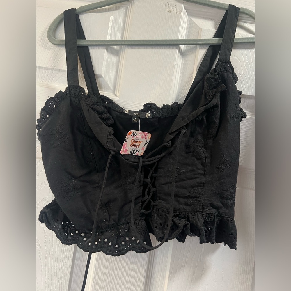Black lace up tank top